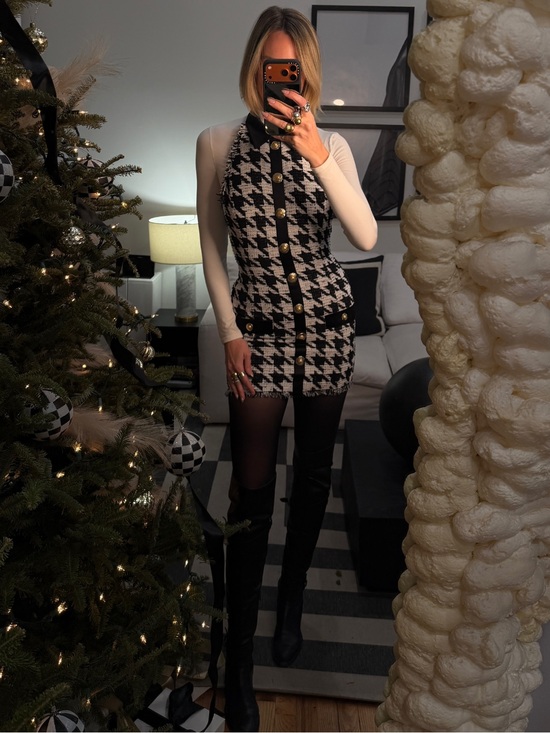 Balmain Dresses & Skirts - Balmain Black & White Houndstooth Knit Mini Dress
